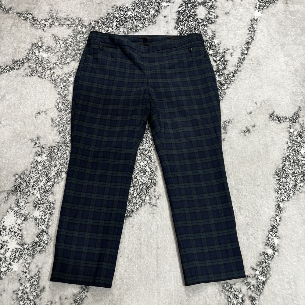 Banana Republic Sloan Women's Size 12S Navy Green Plaid Tartan Dress Pants
